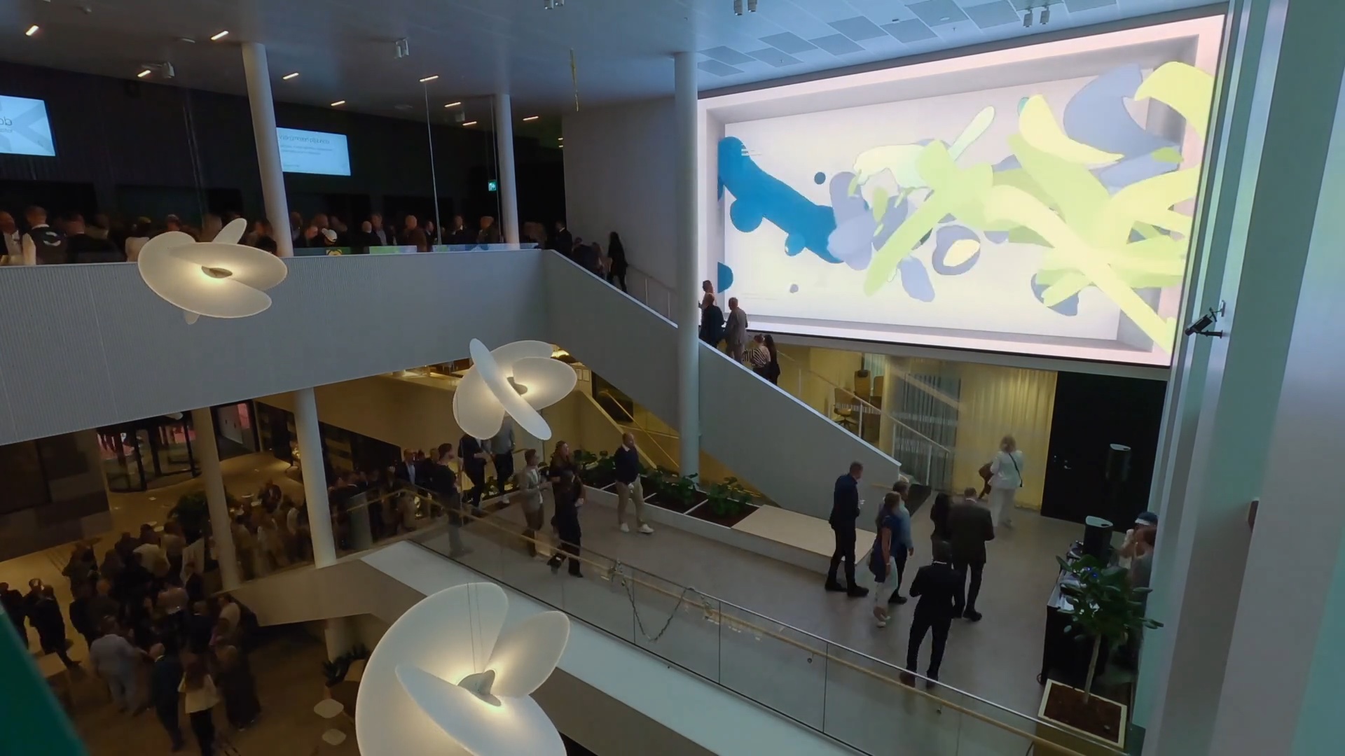 Crowds on the stairs viewing Paint Brushes chapter at Science Park Towers